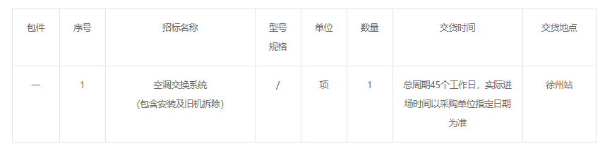 上海局集團(tuán)公司徐州站空調(diào)整治—空調(diào)交換系統(tǒng)整改招標(biāo)（二次）公告