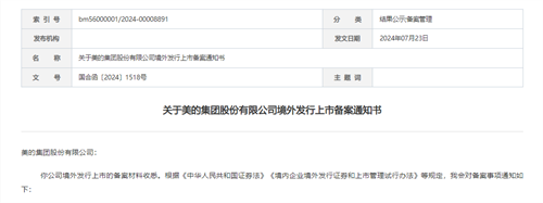 美的集團(tuán)，赴香港上市獲證監(jiān)會(huì)備案通知書